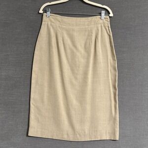 Vintage Carole Little Skirt 12 Beige Linen Pencil Classic Career Minimalist Midi
